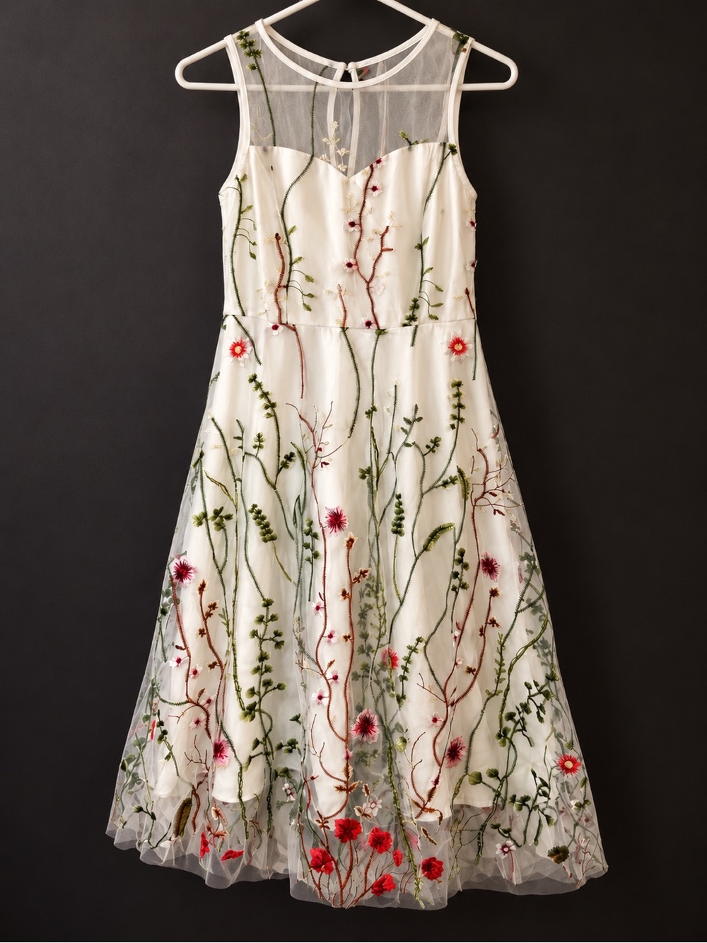 IWEMEK Women’s S Floral Embroidered Mesh Dress White NWT